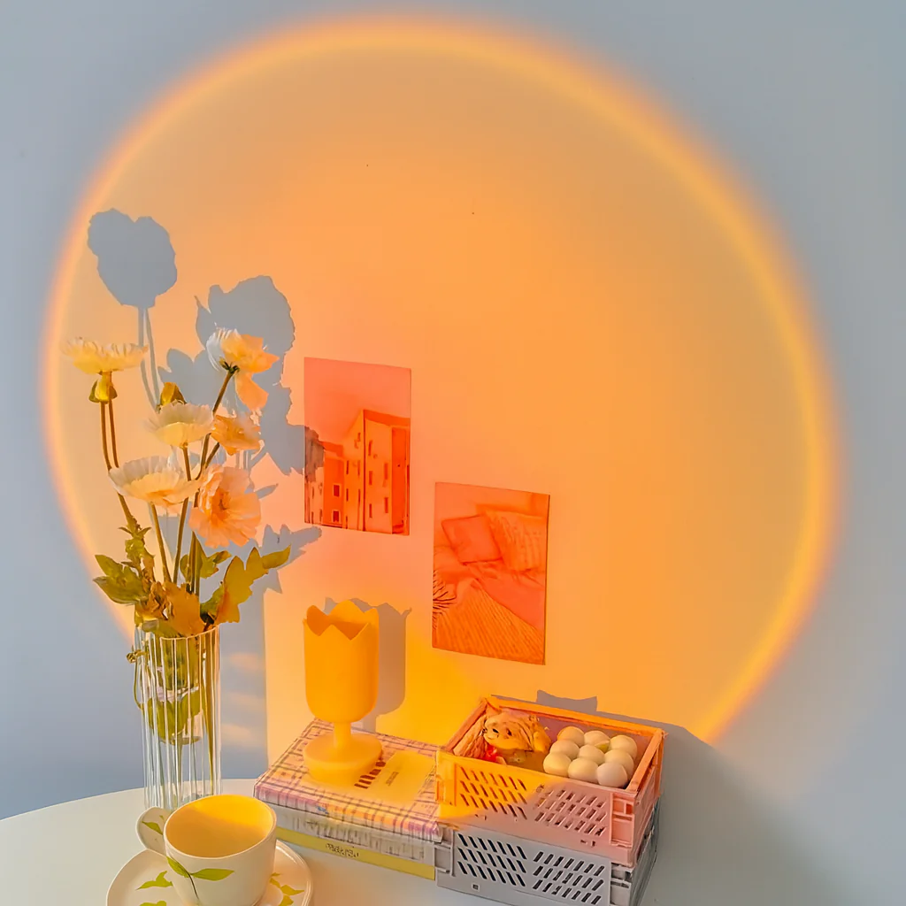 Lampe de projection LED effet coucher de soleil rotative USB – Lumière décorative et romantique pour chambre ou salon - Image 3