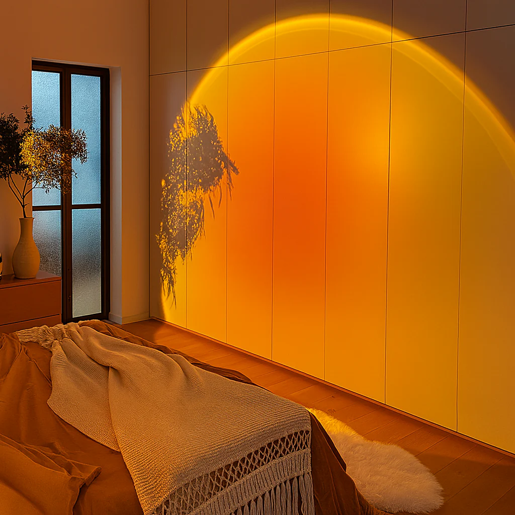 Lampe de projection LED effet coucher de soleil rotative USB – Lumière décorative et romantique pour chambre ou salon - Image 5