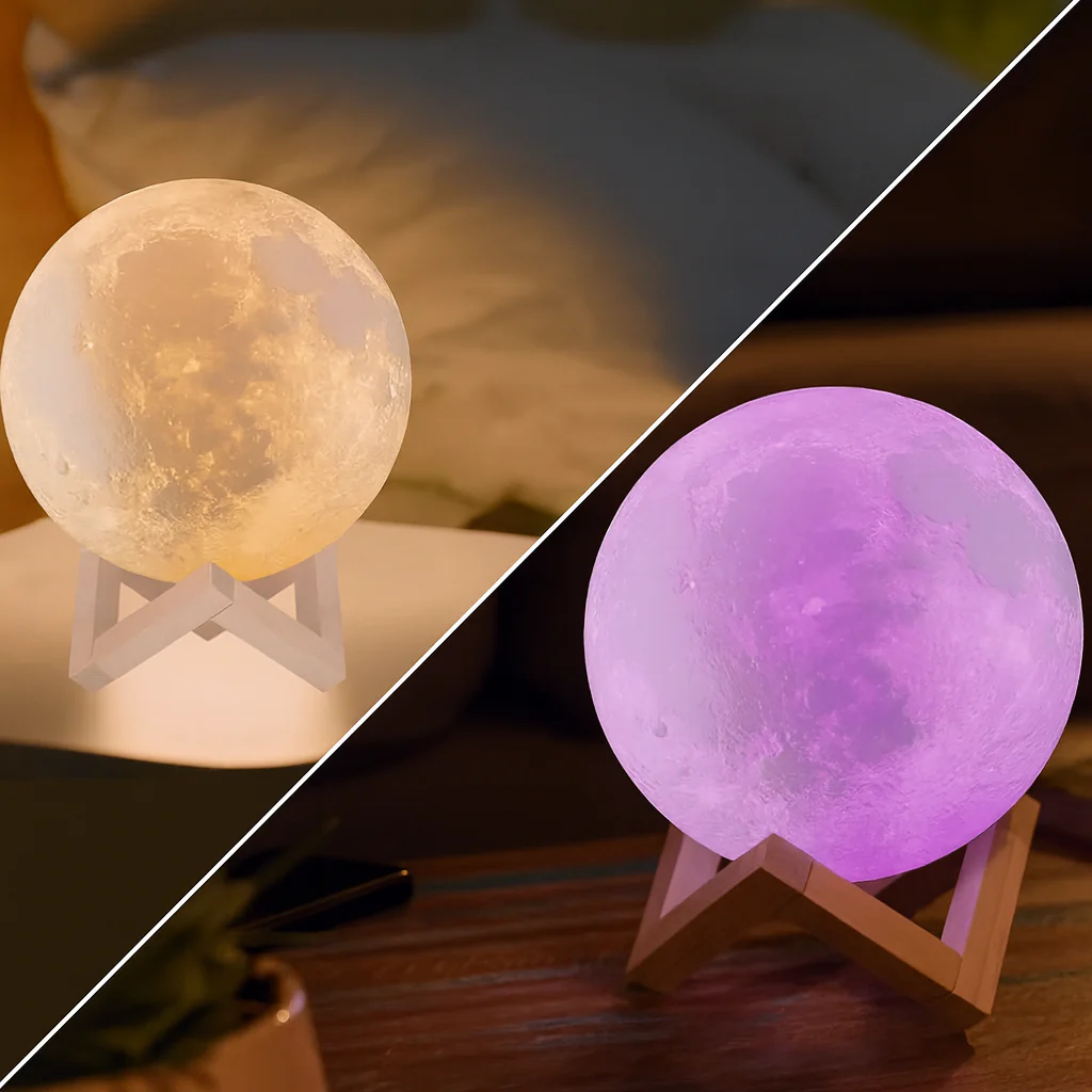 Lampe de Chevet Lune LED 3D avec Télécommande – 128 Couleurs, Commande Tactile, Minuterie Intégrée, Idéale pour la Décoration de Chambre - Image 2