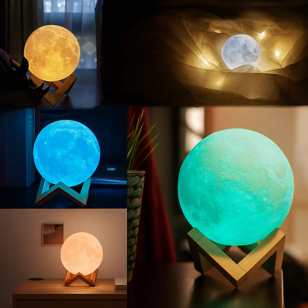 Lampe de Chevet Lune LED 3D avec Télécommande – 128 Couleurs, Commande Tactile, Minuterie Intégrée, Idéale pour la Décoration de Chambre - Image 3