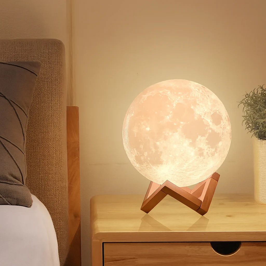 Lampe de Chevet Lune LED 3D avec Télécommande – 128 Couleurs, Commande Tactile, Minuterie Intégrée, Idéale pour la Décoration de Chambre - Image 4