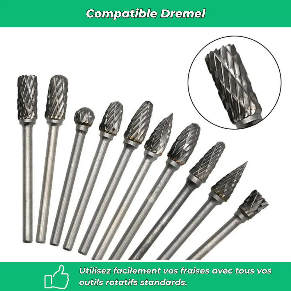 Fraises carbure tungstène Dremel – 10 pcs Meulage Bois Métal Pierre Bijoux - Image 5