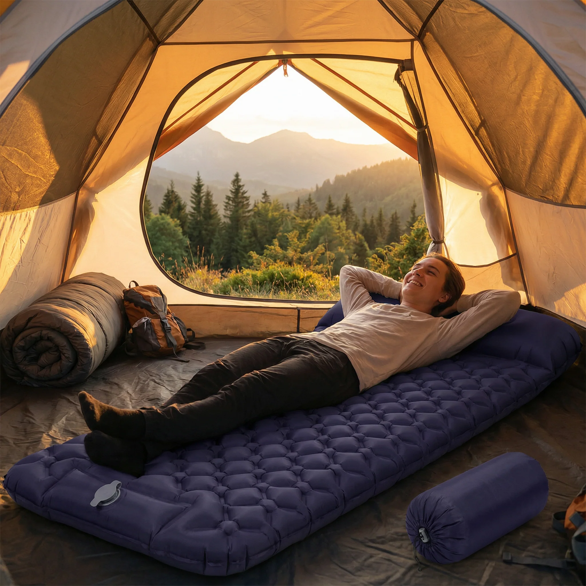 Matelas Gonflable Camping Ultra Léger avec Pompe Intégrée | Bivouac, Randonnée, Compact et Confortable - Image 2
