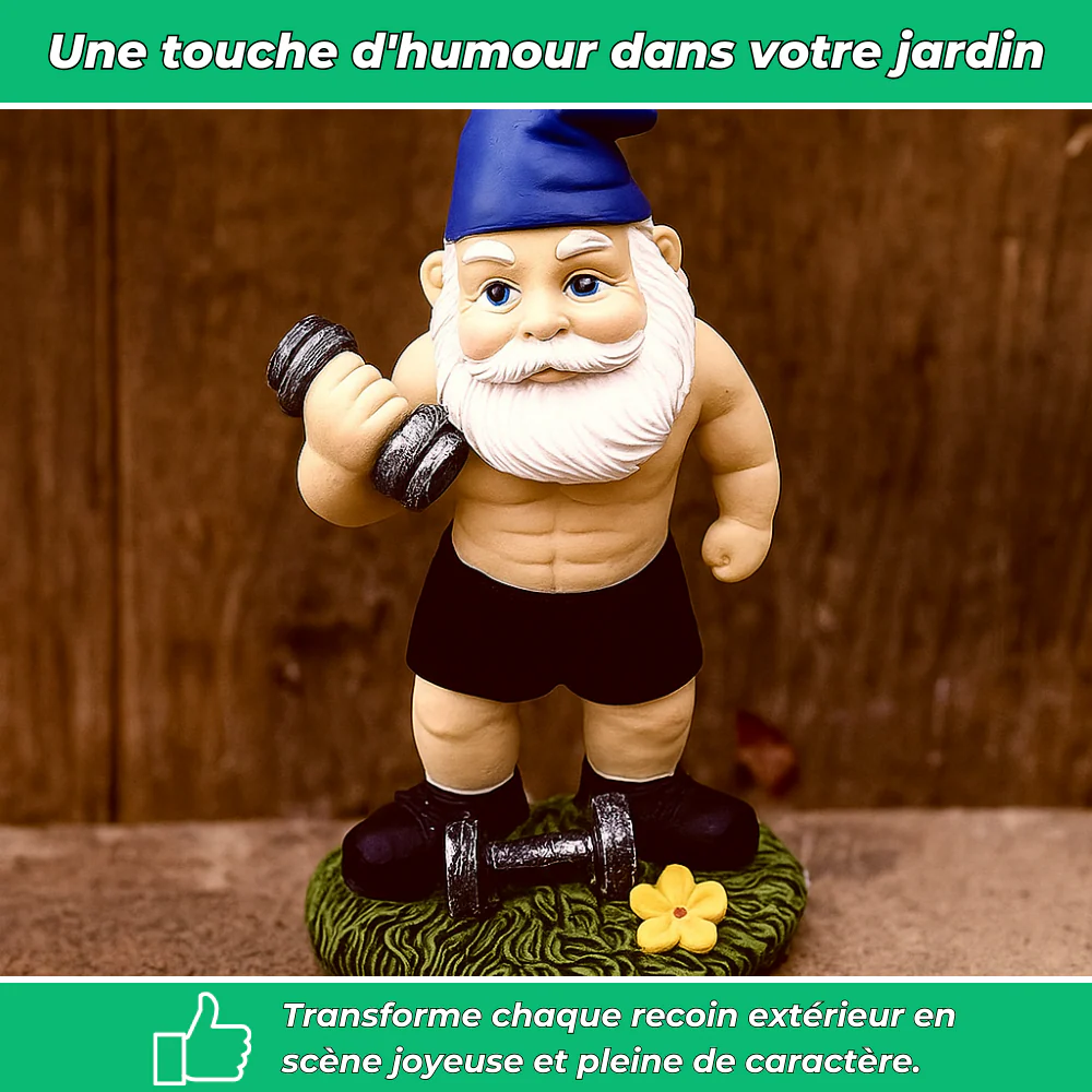 Nain de jardin sportif en résine avec haltères - Image 2