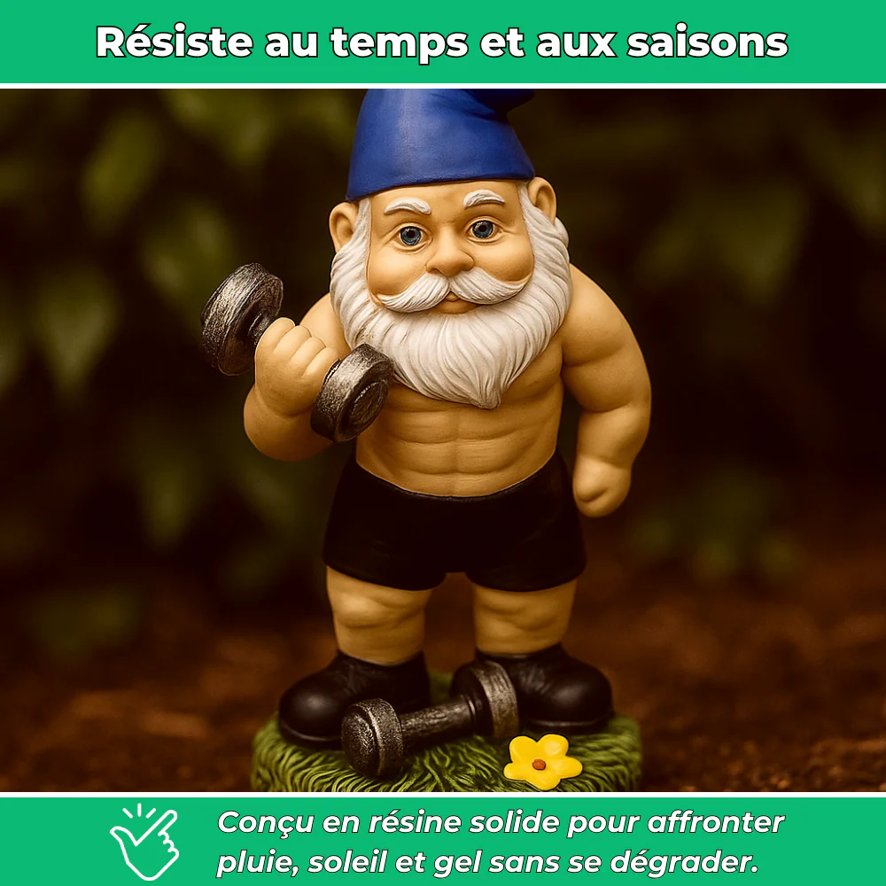 Nain de jardin sportif en résine avec haltères - Image 3