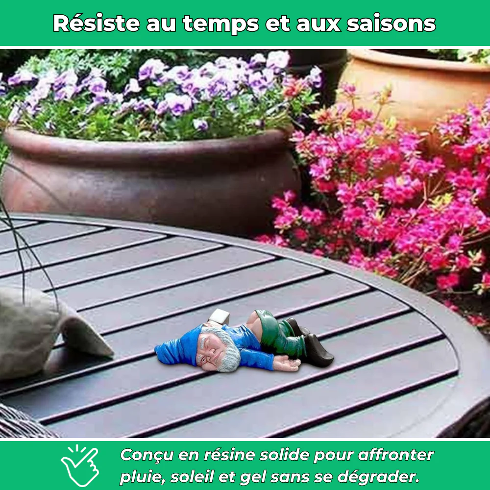 Nain de jardin allongé drôle en résine - Image 3