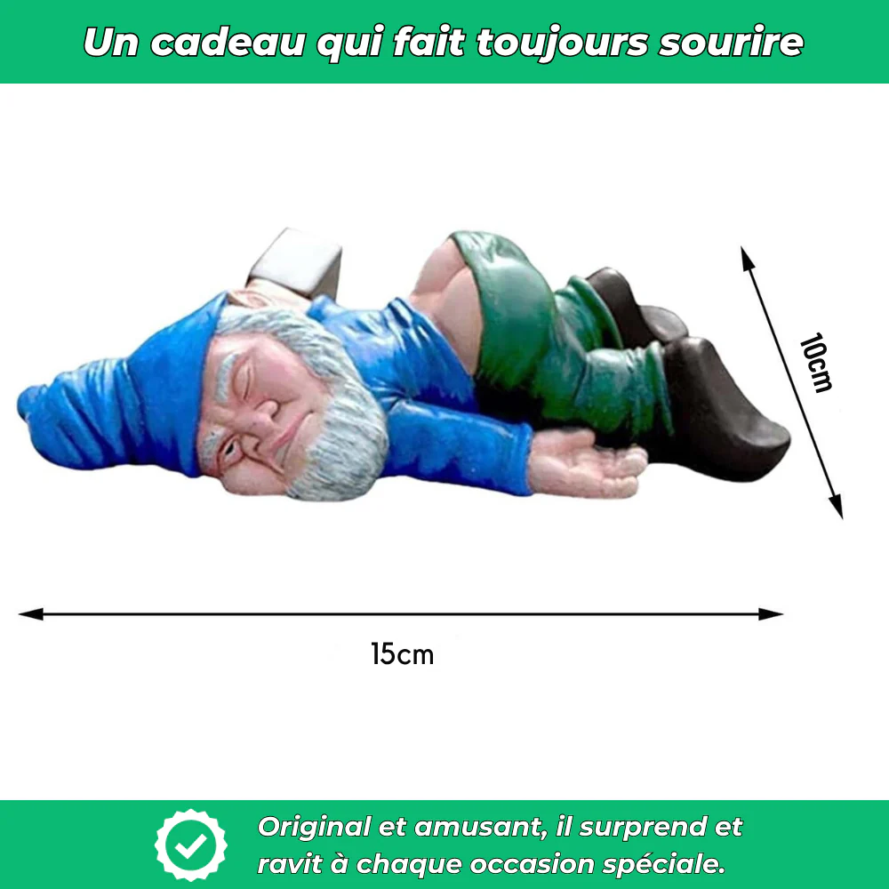 Nain de jardin allongé drôle en résine - Image 4