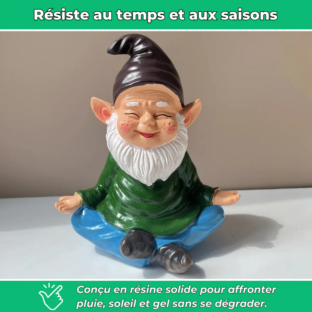 Nain de jardin souriant méditation en résine - Image 3