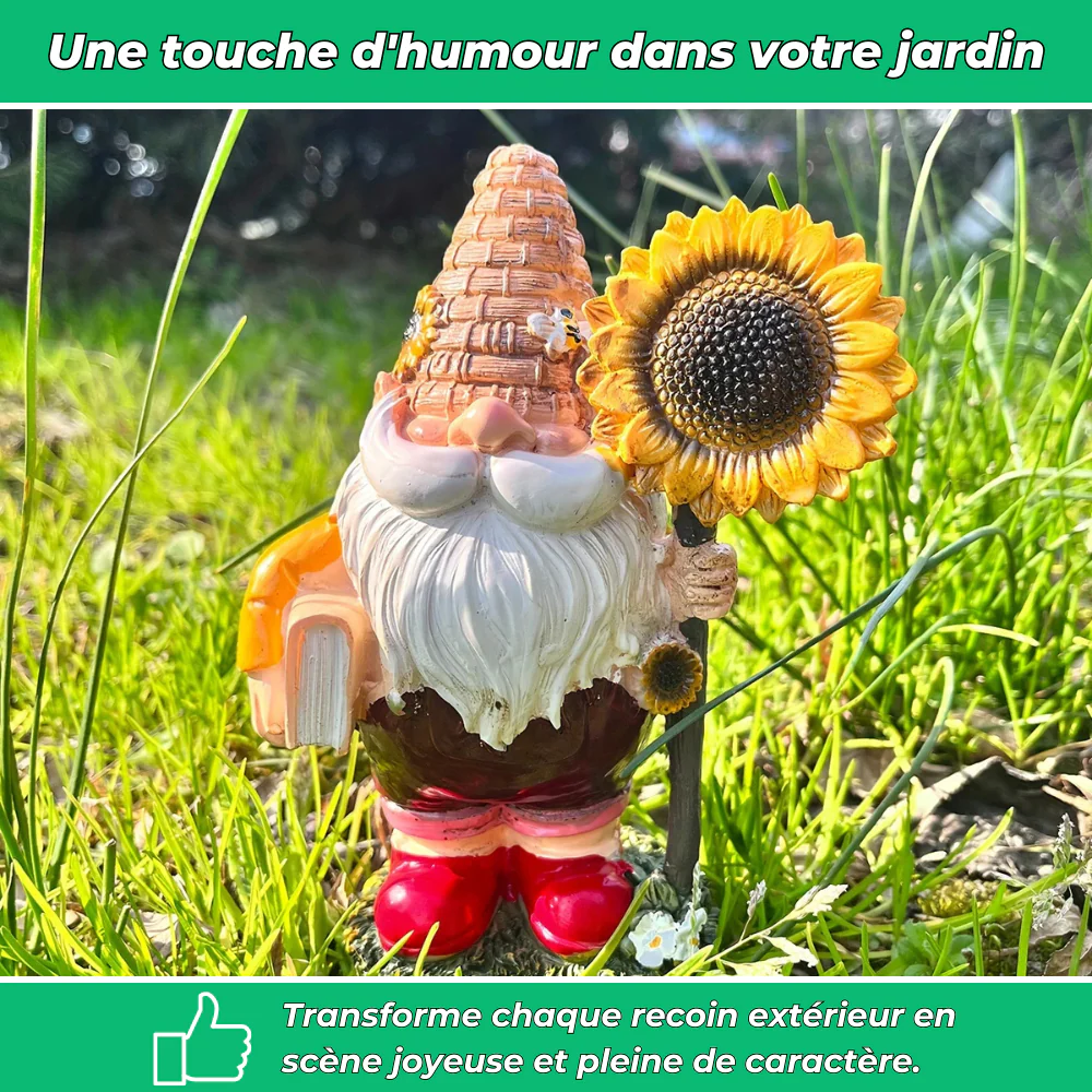 Nain de jardin avec livre et tournesol en résine - Image 2