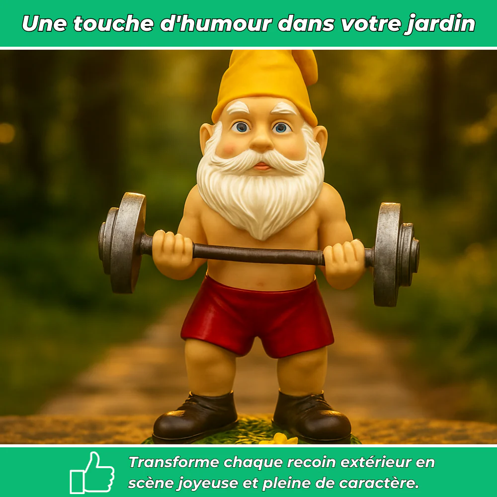 Nain de jardin avec barre de musculation en résine - Image 2