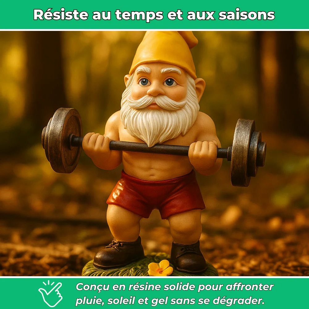 Nain de jardin avec barre de musculation en résine - Image 3