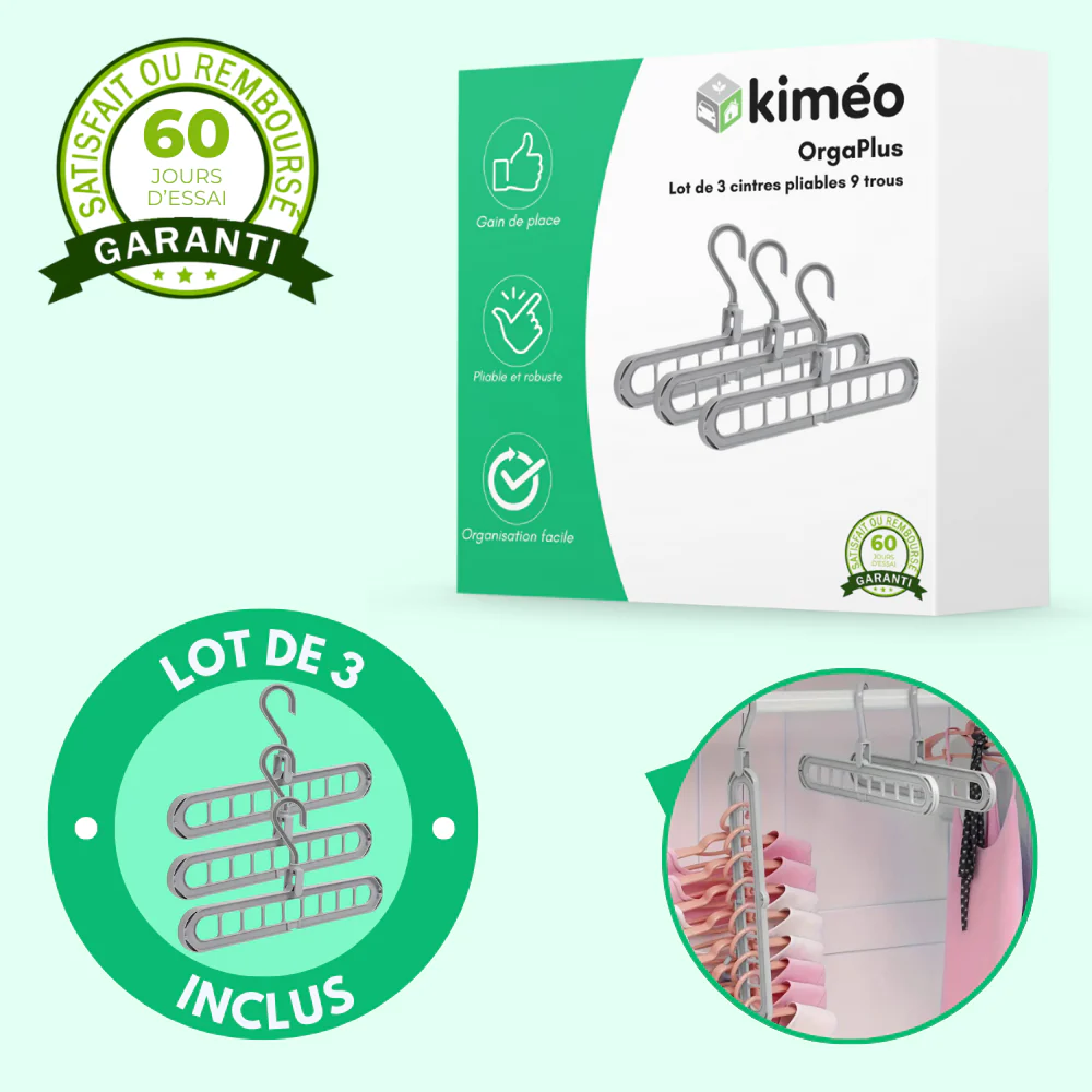 OrgaPlus Lot de 3 Cintres Pliables 9 Trous – Organisateur Gain de Place pour Dressing, Chambre et Placard - Image 2