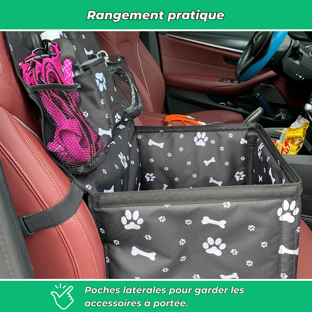 Panier de voiture pour chien – Siège avant avec tapis anti-rayures, poches latérales et housse de ceinture de sécurité - Image 4