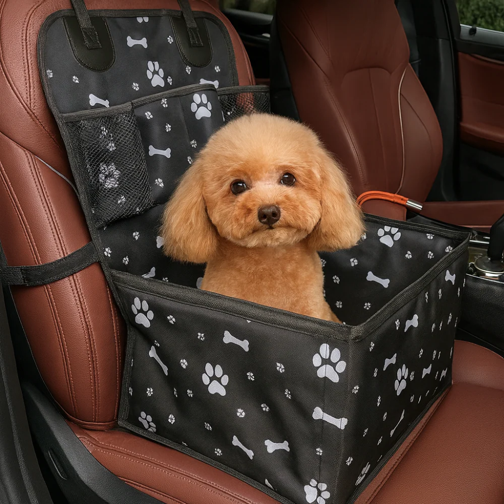 Panier de voiture pour chien – Siège avant avec tapis anti-rayures, poches latérales et housse de ceinture de sécurité - Image 6