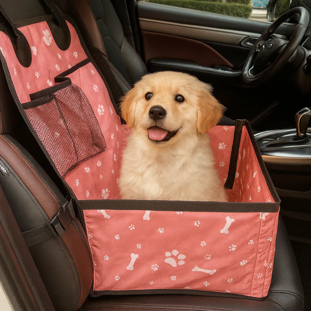 Panier de voiture pour chien – Siège avant avec tapis anti-rayures, poches latérales et housse de ceinture de sécurité - Image 7