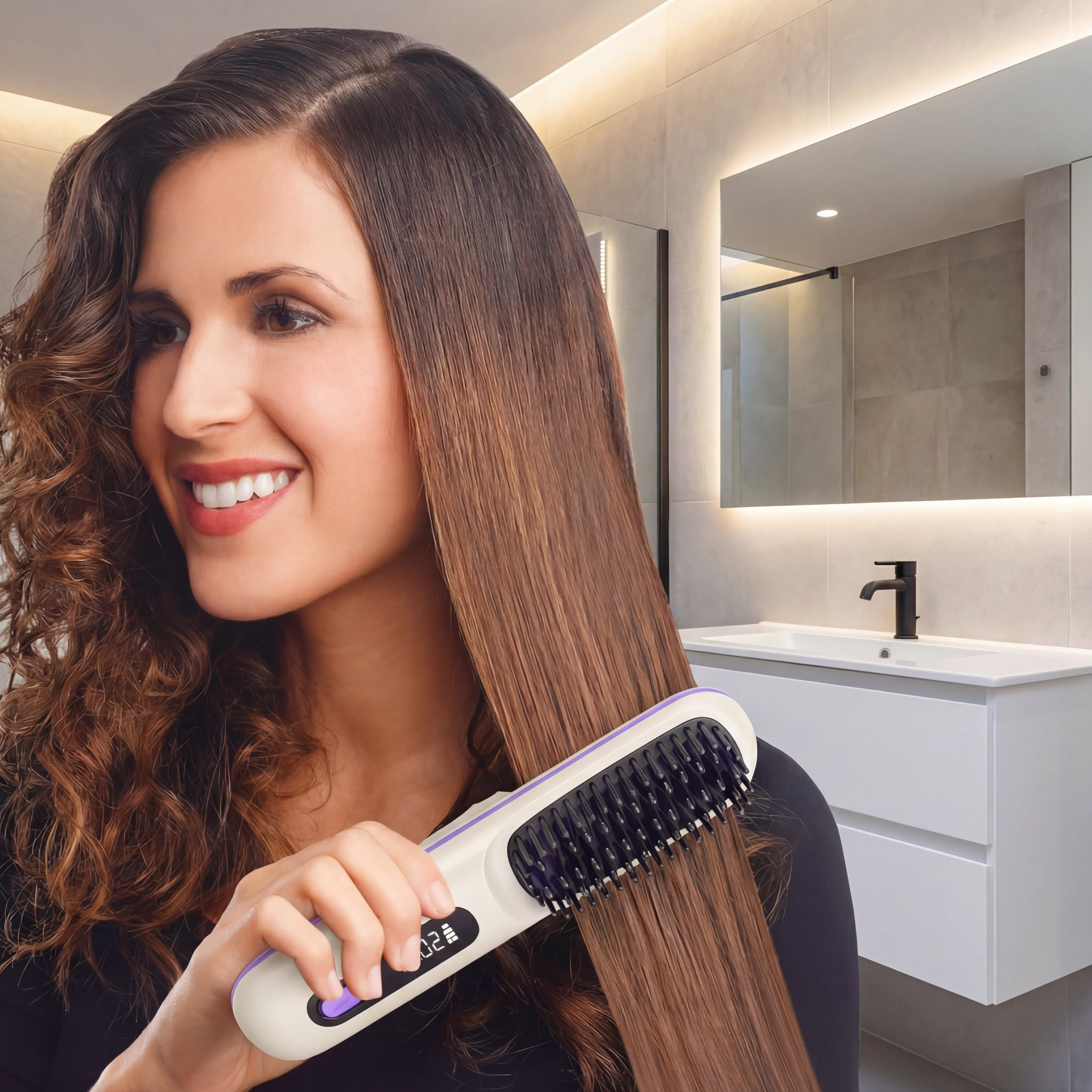 Peigne Lisseur Chauffant Portable Sans Fil avec Température Réglable | Brosse Lissante Électrique, Coiffure Rapide - Image 5