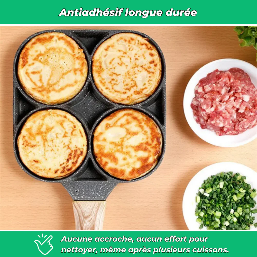 Poêle 4 compartiments antiadhésive pour petits-déjeuners variés - Image 5