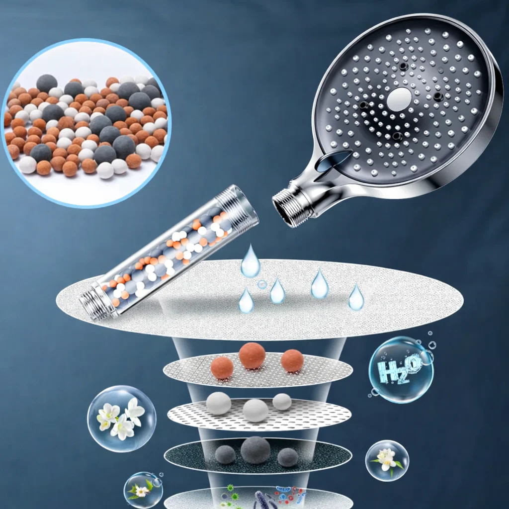 Pommeau de Douche Anti-Calcaire 130mm | Économie d’Eau | 6 Types de Jets Haute Pression - Image 2