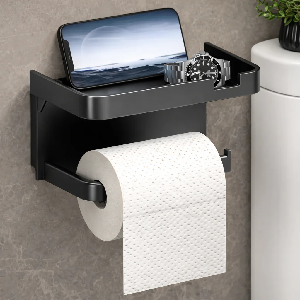 Porte-Papier Toilette Autocollant avec Étagère de Rangement – Mural Sans Perçage - Image 2