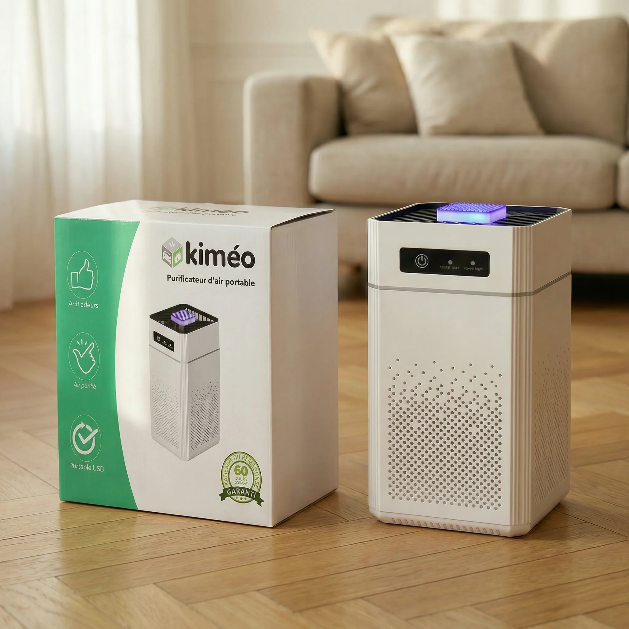Purificateur d’air portable rechargeable avec filtre remplaçable ioniseur anti odeurs