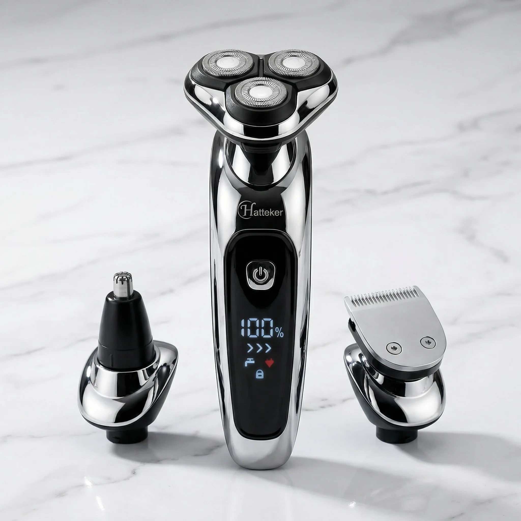 Rasoir Hommes Électrique Rotatif Professionnelle Rechargeable Étanche 3-en-1 Barbe Cheveux Tondeuse - Image 4