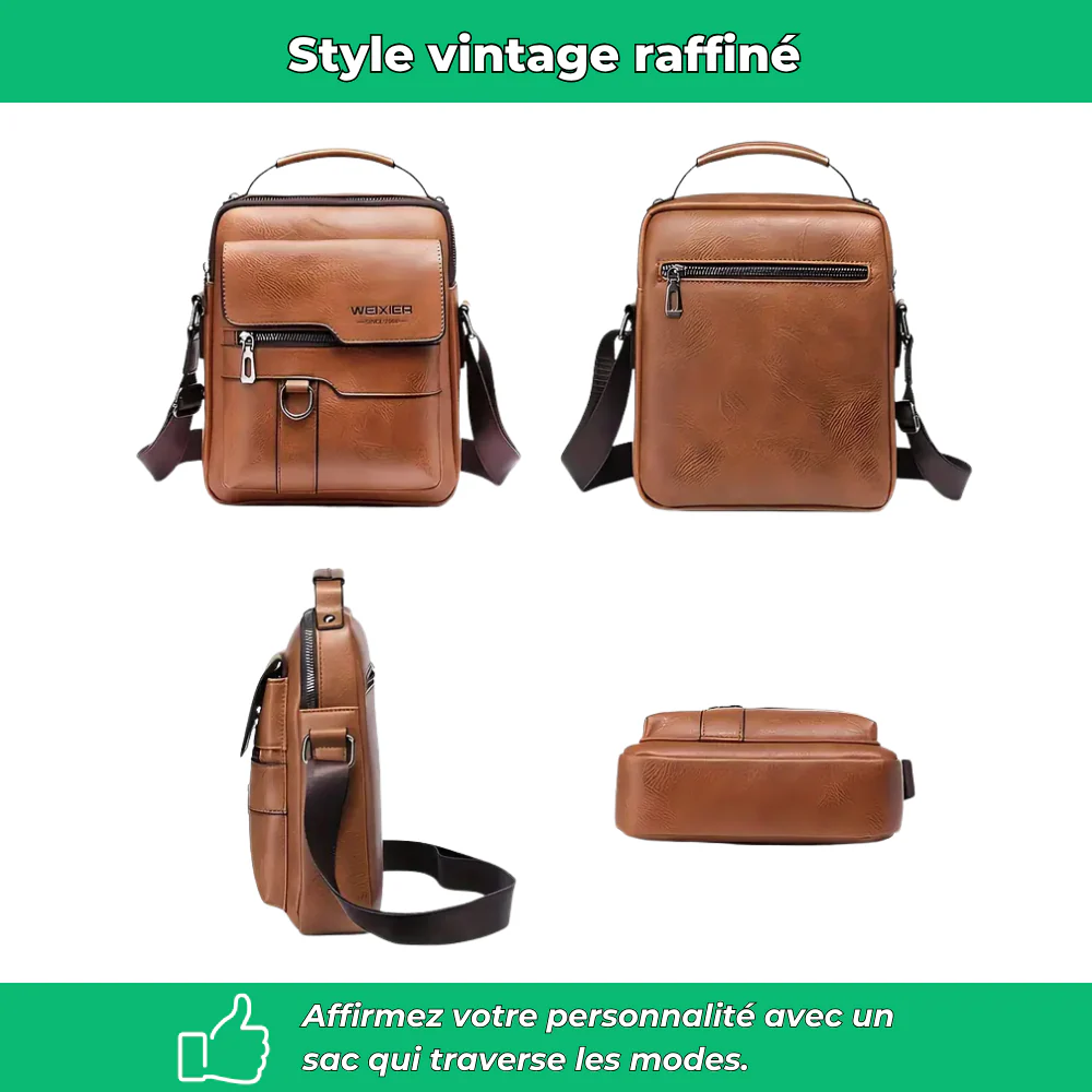 Sac à bandoulière vintage en cuir pour homme - Image 3