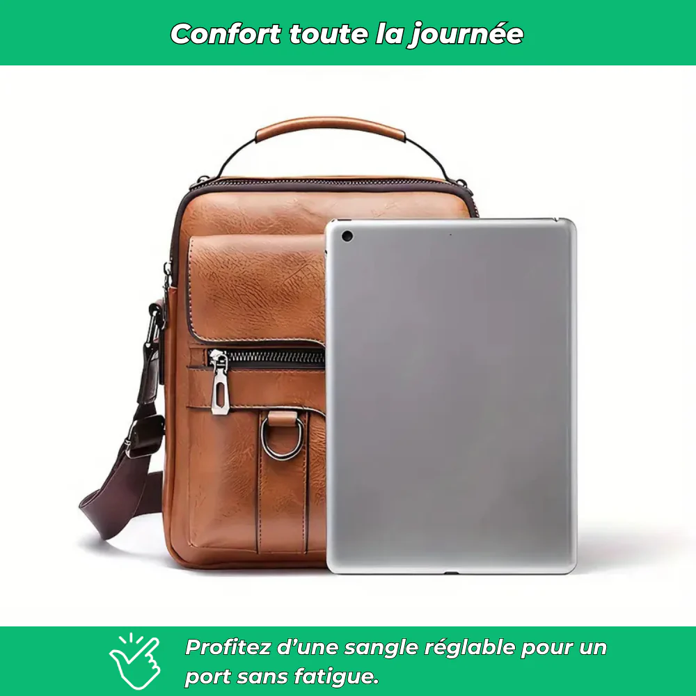 Sac à bandoulière vintage en cuir pour homme - Image 5