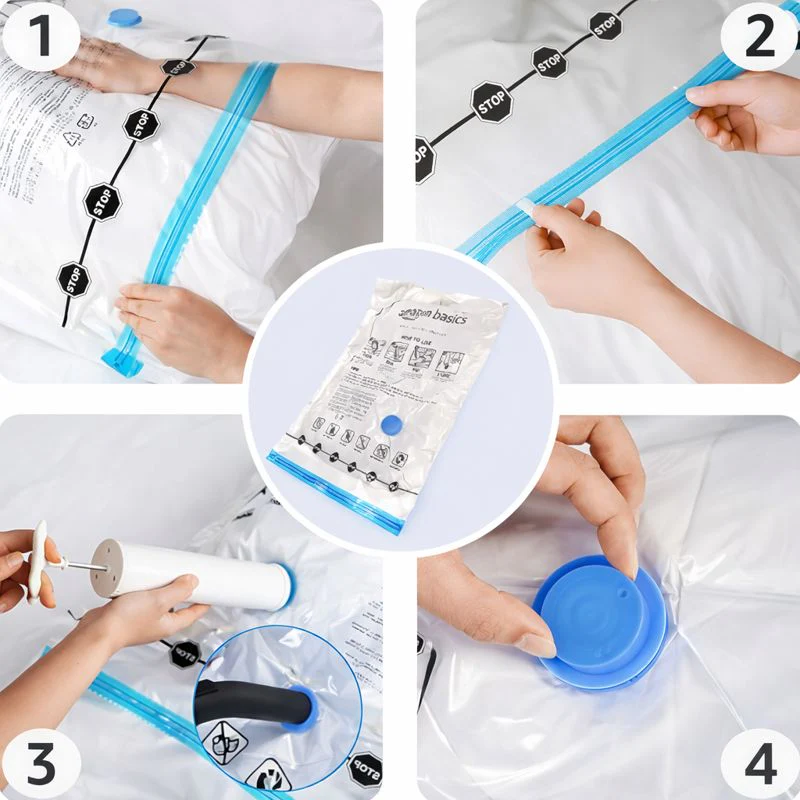 Sac de rangement sous vide avec pompe, fermeture éclair – Lot de 4 - Image 4