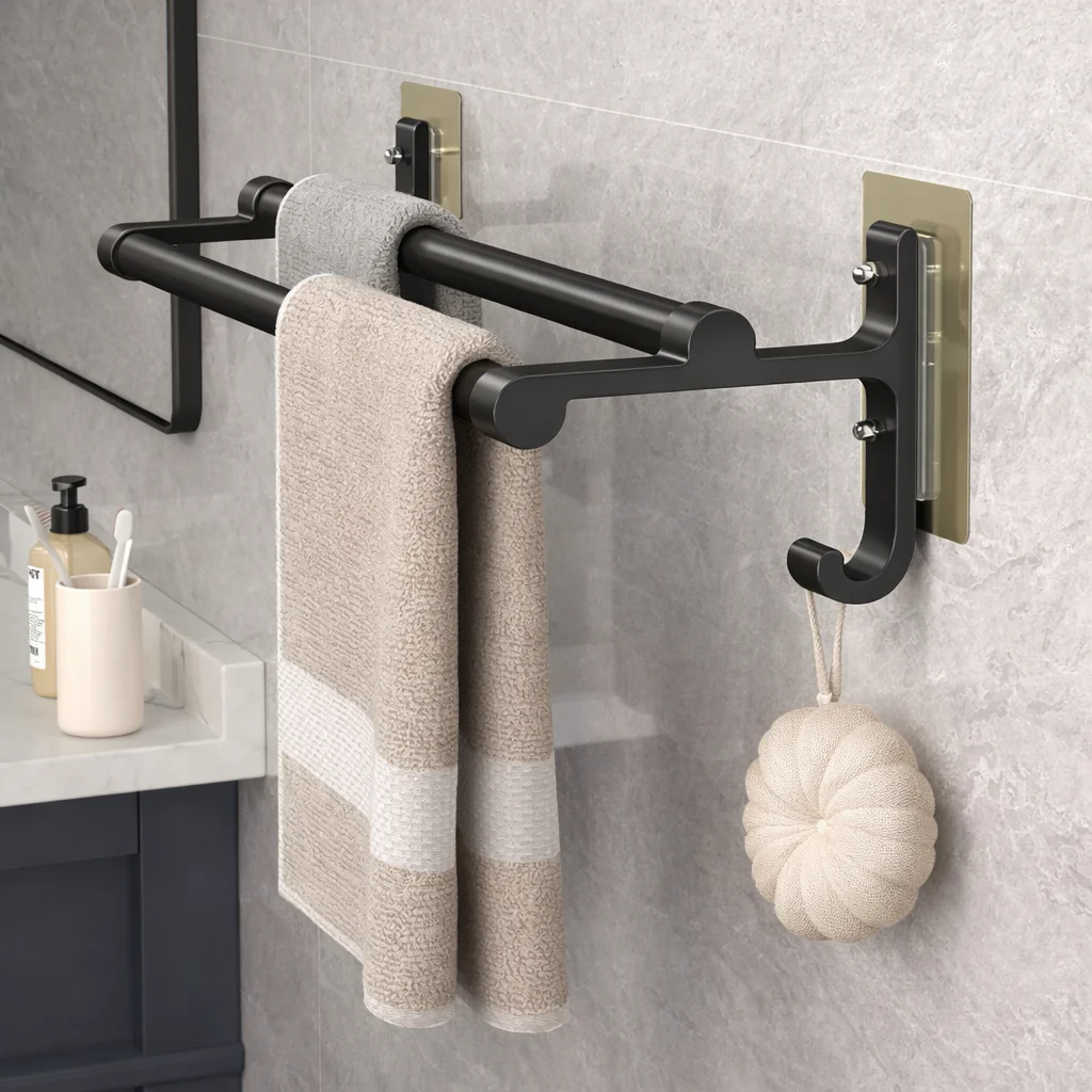 Support serviette mural double barre adhésif en acier inoxydable - Image 2