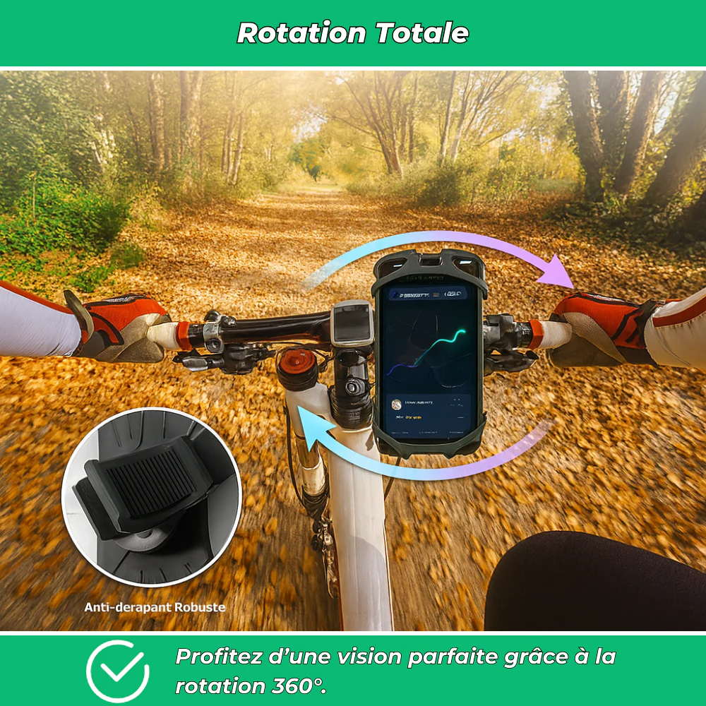 Support téléphone vélo silicone 360° – Porte-smartphone universel rotatif pour guidon de vélo - Image 3