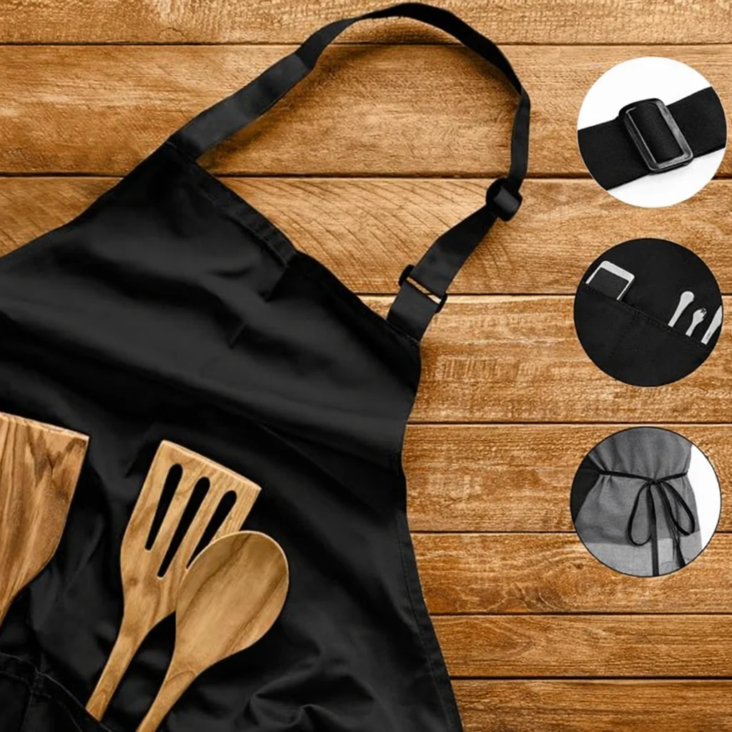 Tablier de Cuisine Unisexe Noir avec 2 Poches et Bretelles Réglables – Usage Professionnel - Image 4