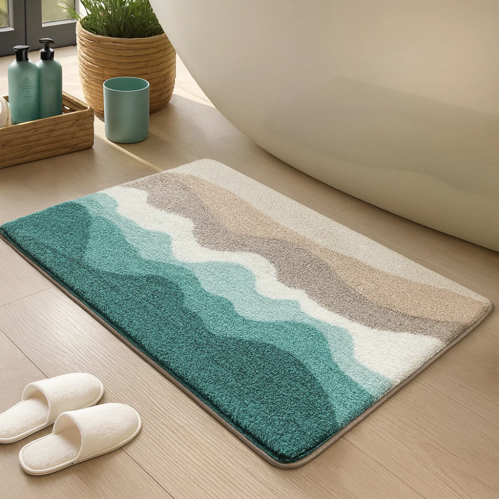Tapis de bain antidérapant absorbant ultra doux motif plage