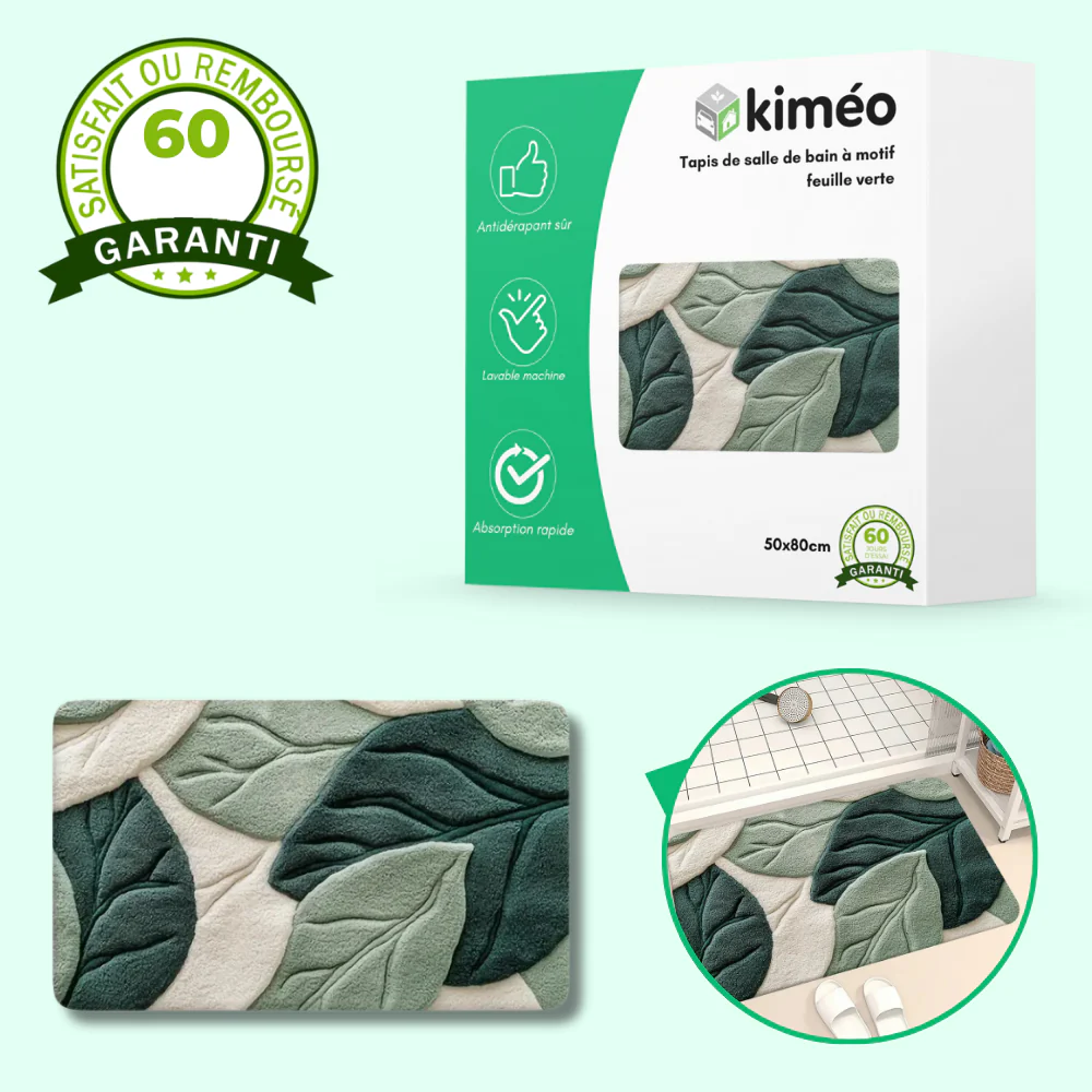 Tapis salle de bain feuille verte – Antidérapant et lavable - Image 2