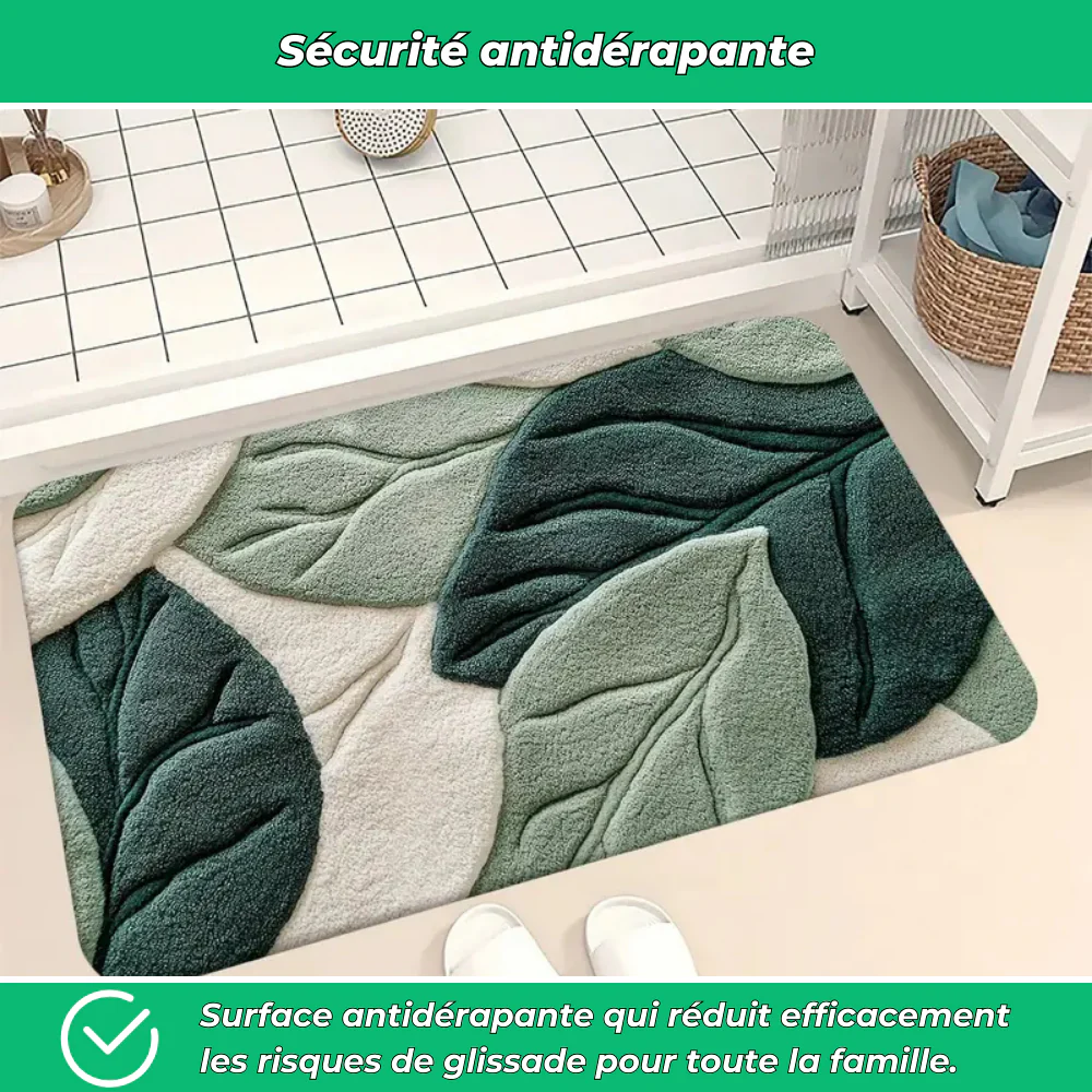 Tapis salle de bain feuille verte – Antidérapant et lavable - Image 3