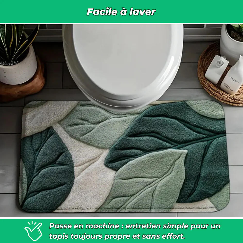 Tapis salle de bain feuille verte – Antidérapant et lavable - Image 4