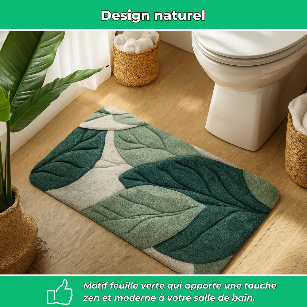 Tapis salle de bain feuille verte – Antidérapant et lavable - Image 5