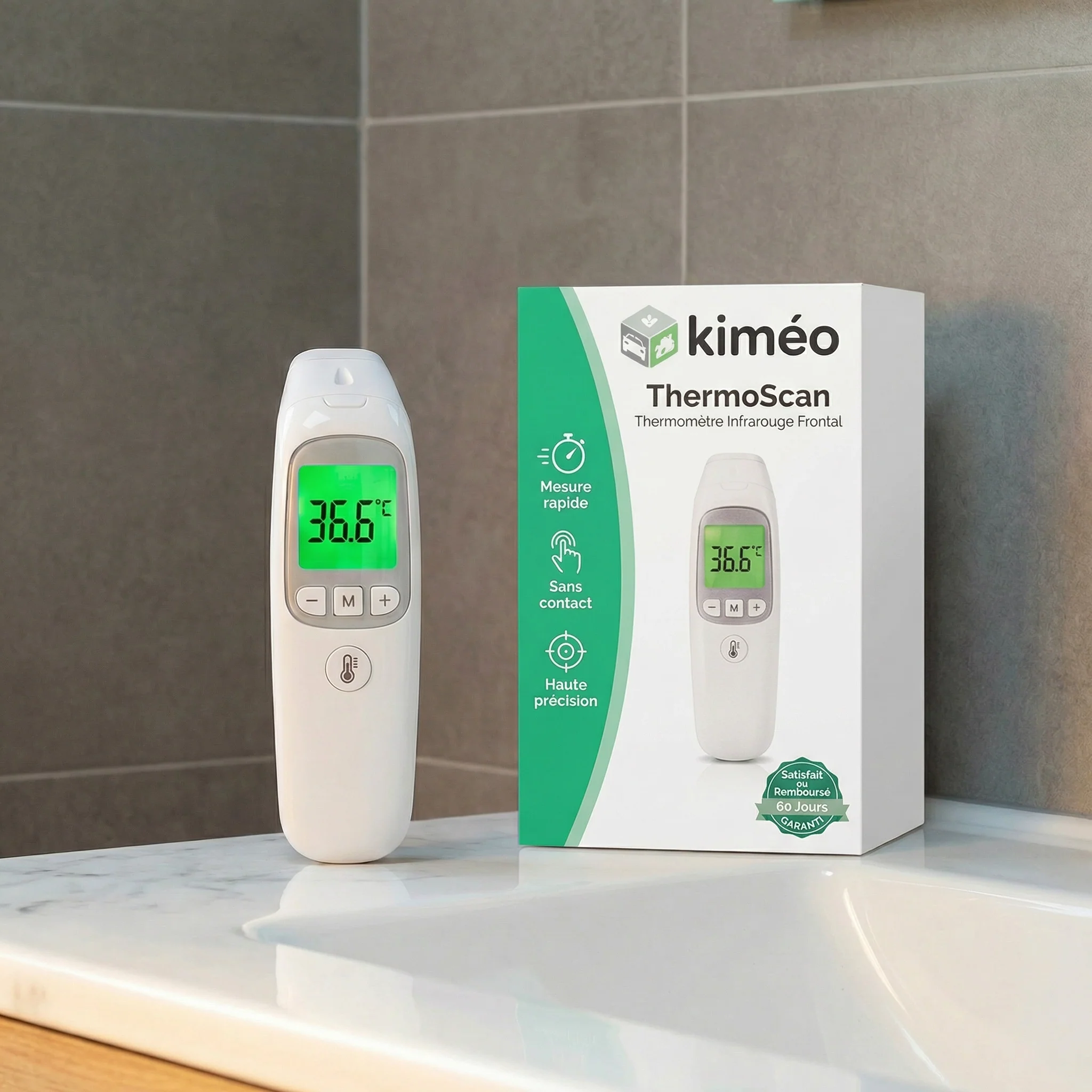 ThermoScan | Thermomètre Infrarouge Frontal Sans Contact | Précis et Rapide | Écran LCD & Alerte Fièvre