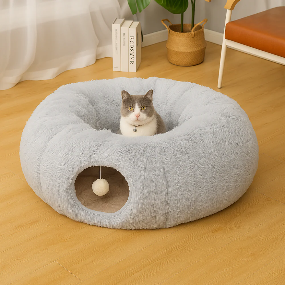 Tunnel pliable en peluche chaud pour chats et petits animaux - Image 6