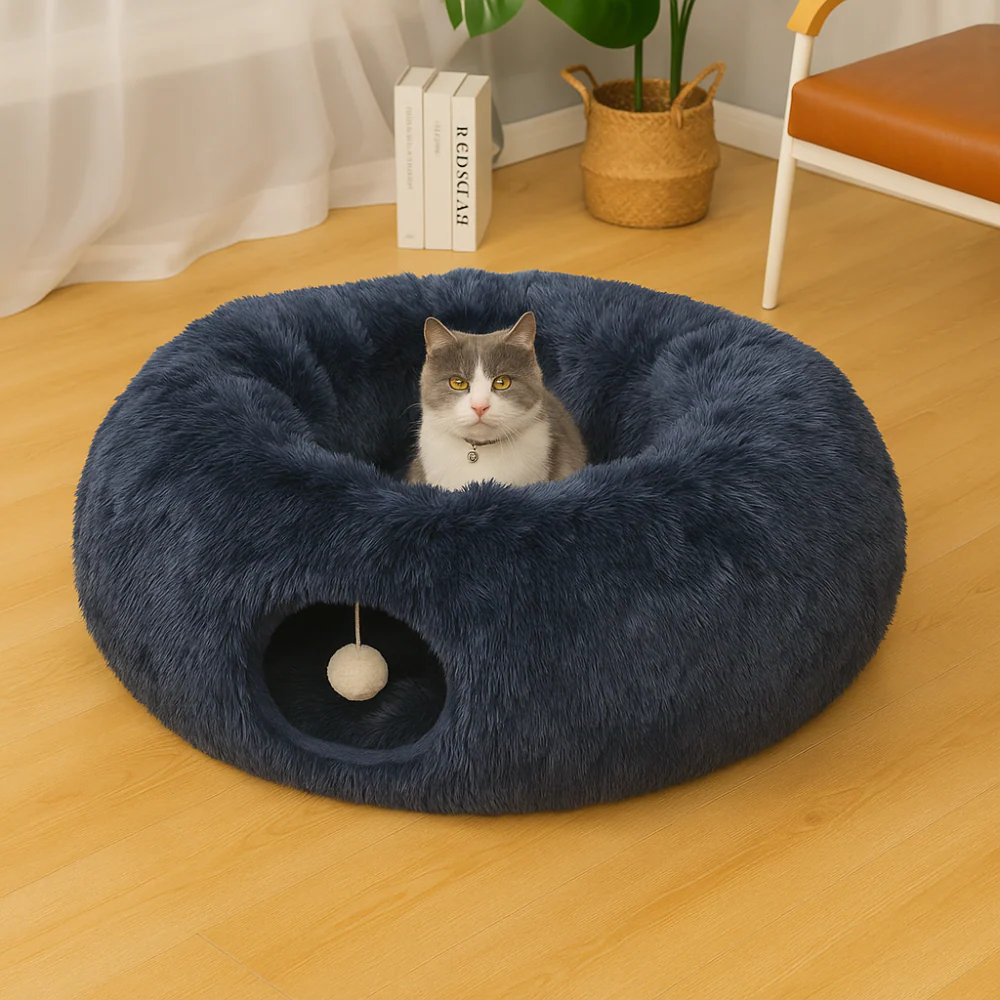 Tunnel pliable en peluche chaud pour chats et petits animaux - Image 8