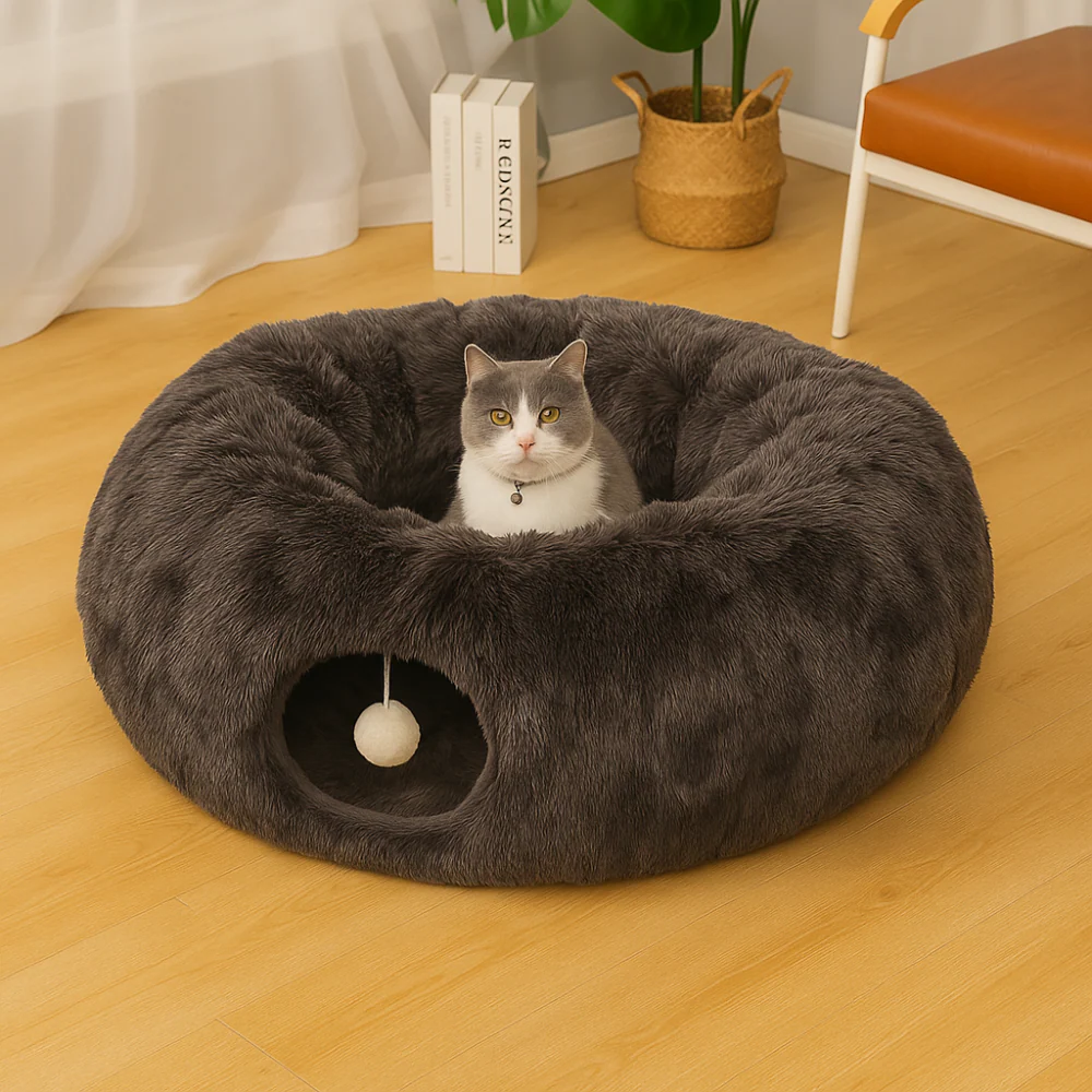 Tunnel pliable en peluche chaud pour chats et petits animaux - Image 9