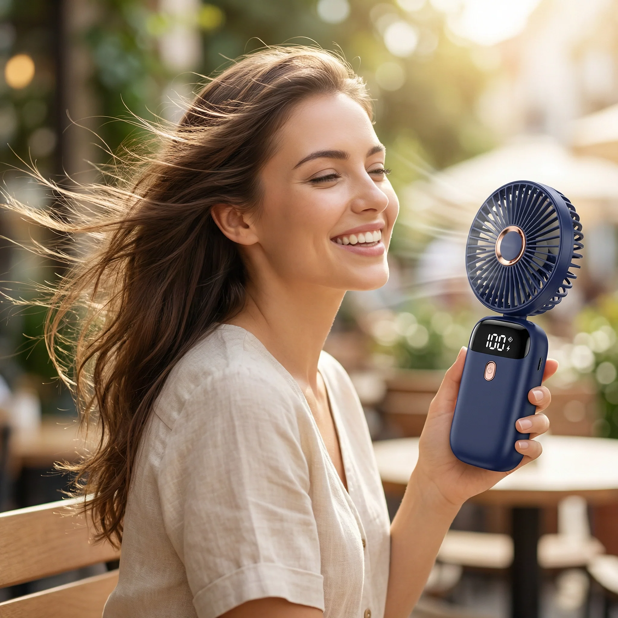 Ventilateur Portable USB Rechargeable 5 Vitesses | Mini Ventilateur Pliable avec Écran LED | Fraîcheur Optimale Bureau Voyage - Image 2