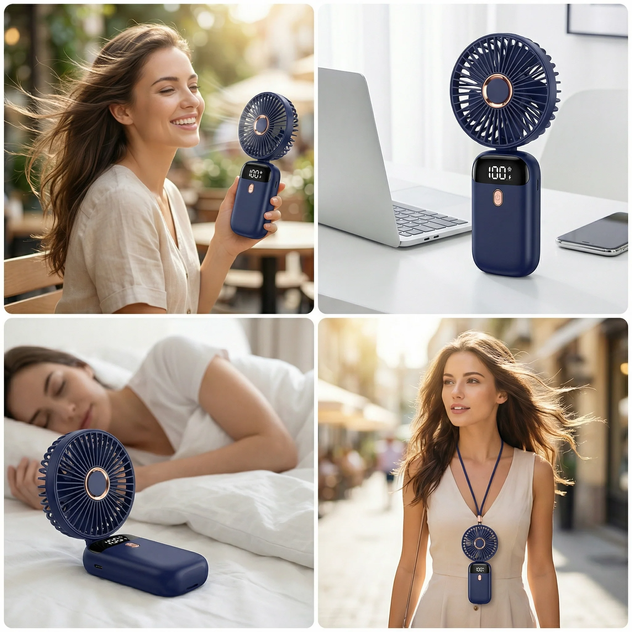 Ventilateur Portable USB Rechargeable 5 Vitesses | Mini Ventilateur Pliable avec Écran LED | Fraîcheur Optimale Bureau Voyage - Image 4